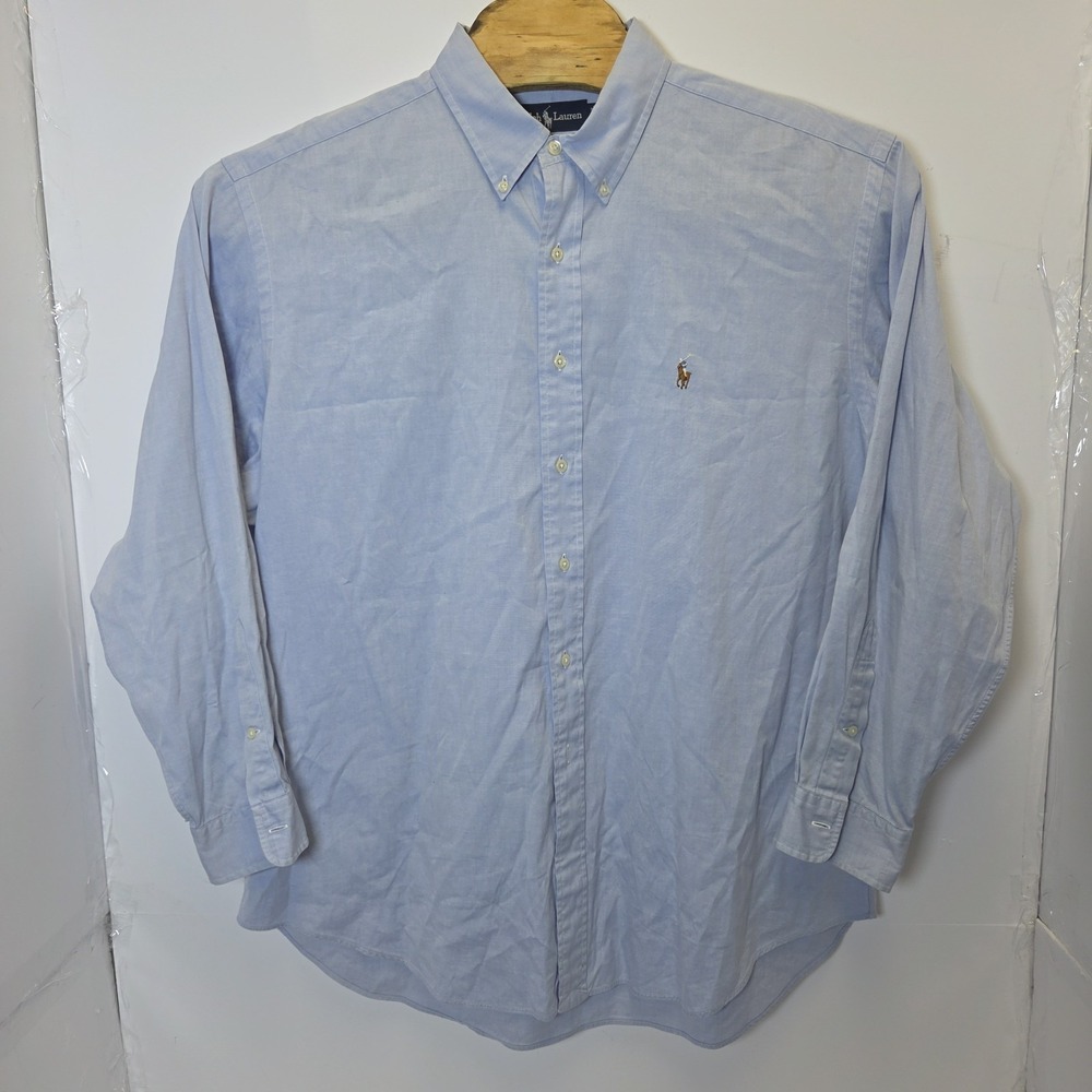 Ralph Lauren Yarmouth Shirt Mens Size 17.5-35 Blue Button Down Oxford Flesh Pony - Picture 2 of 6
